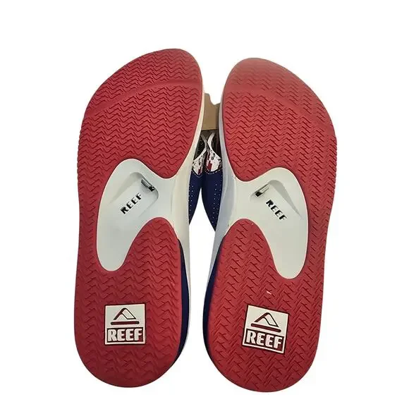 Reef Fanning Patriotic Flip Flops Mens 13 Red White Blue Bottle Opener Sandals - Picture 5 of 5